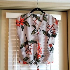 Tropical Button Down Tie Front Top